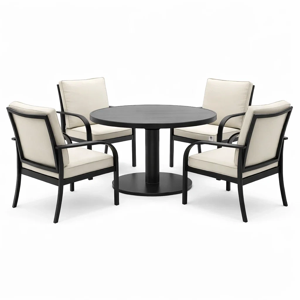 Ensemble de table et chaises d'extérieur 5 pièces en aluminium et polyester beige-livoraehome