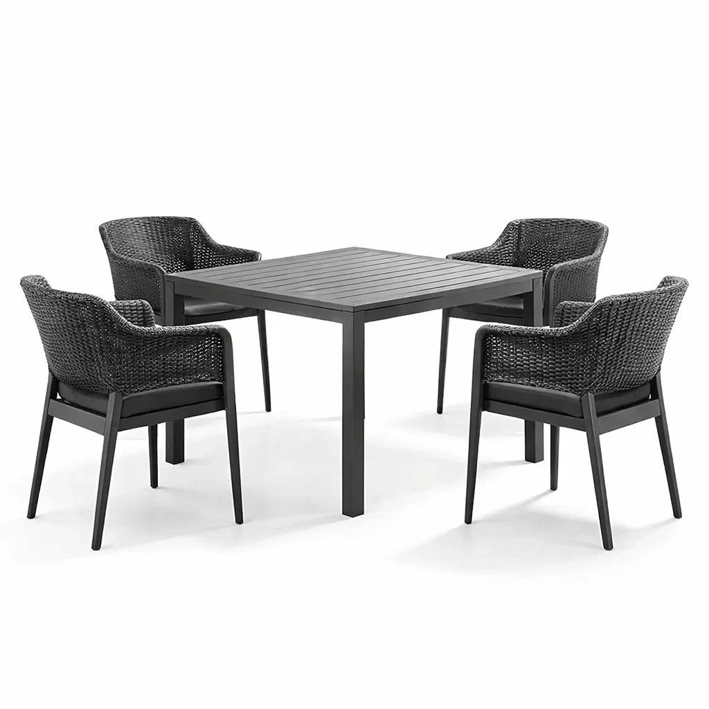 Ensemble de table et chaises en aluminium et rotin synthétique noir-livoraehome