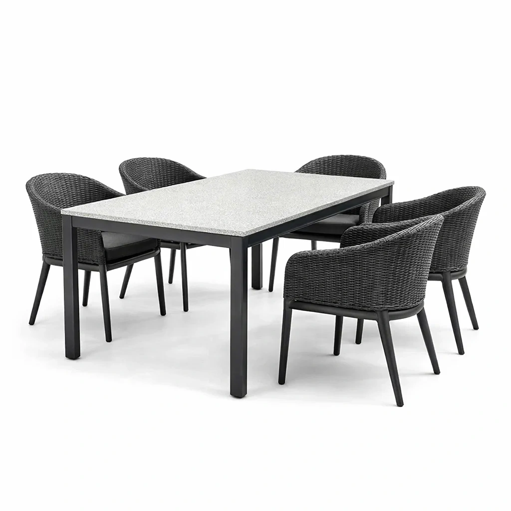 Ensemble de table et chaises en métal et rotin synthétique noir-livoraehome