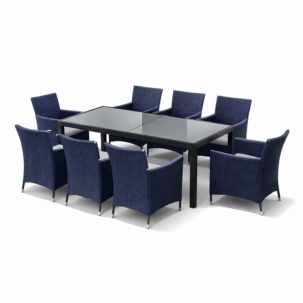 Ensemble de table et chaises d'extérieur en résine tressée bleu et noir-livoraehome