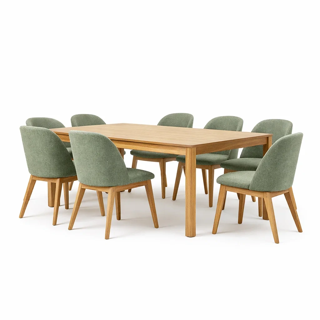 Ensemble de table et chaises en bois avec 8 chaises en tissu-livoraehome