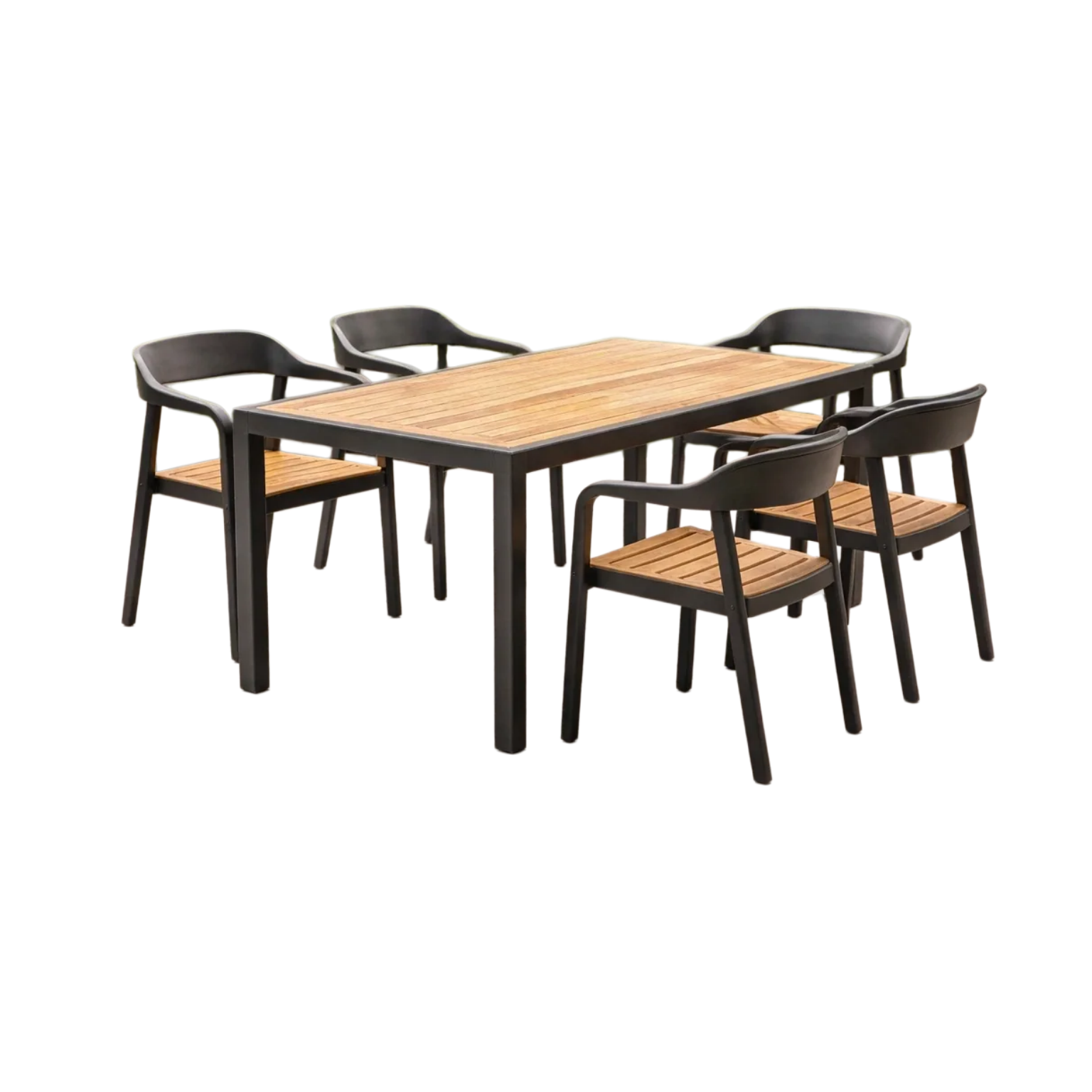 Ensemble de table et chaises en aluminium et polywood gris et bois 6 pièces-livoraehome