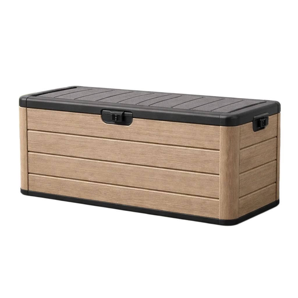 Coffre de rangement extérieur en résine effet bois et noir-HOMESTONEA