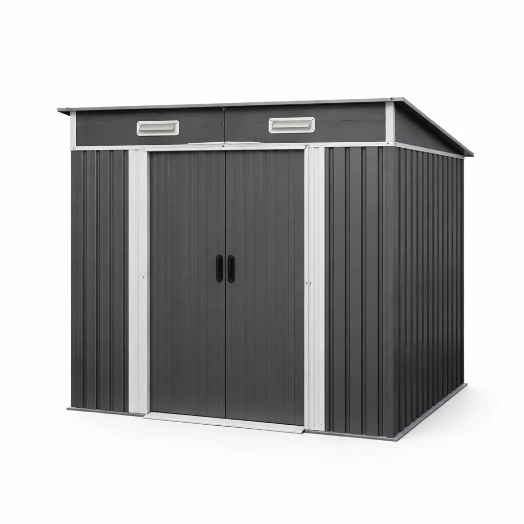 Abri de jardin en métal gris avec portes coulissantes-dwellparlor