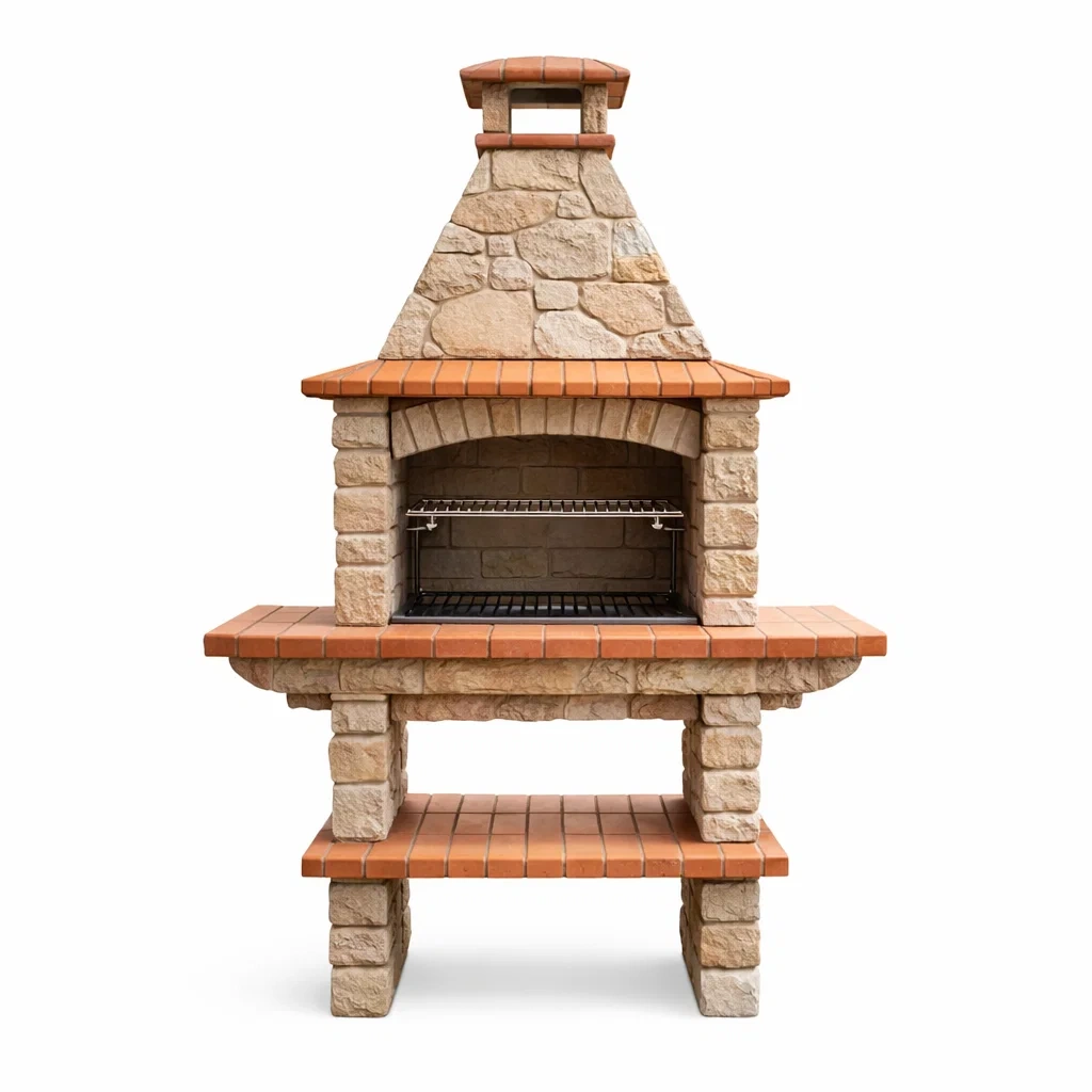 Barbecue en pierre composite et brique réfractaire avec cheminée-dwellparlor