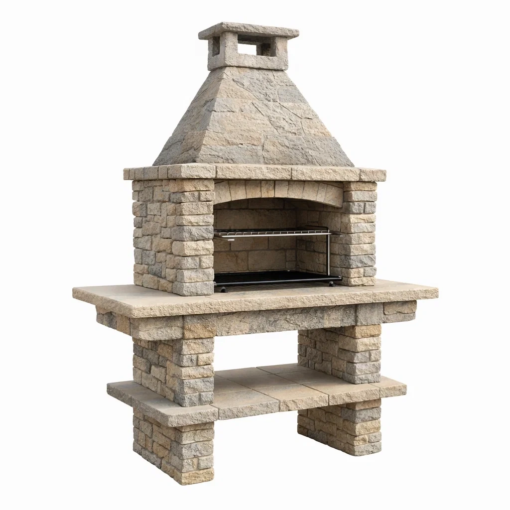 Barbecue extérieur en pierre reconstituée avec grille en acier inoxydable-dwellparlor