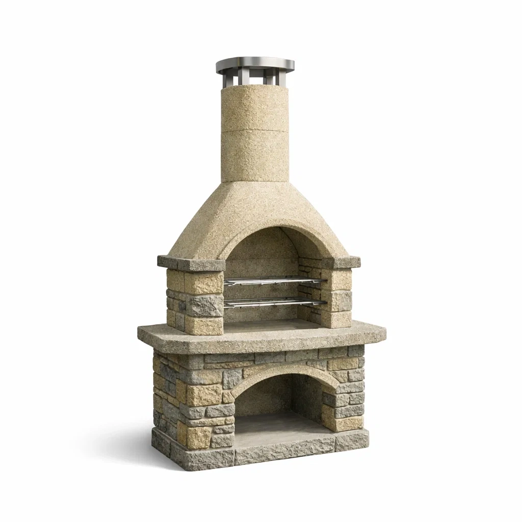 Barbecue en pierre et béton pour extérieur avec cheminée-dwellparlor
