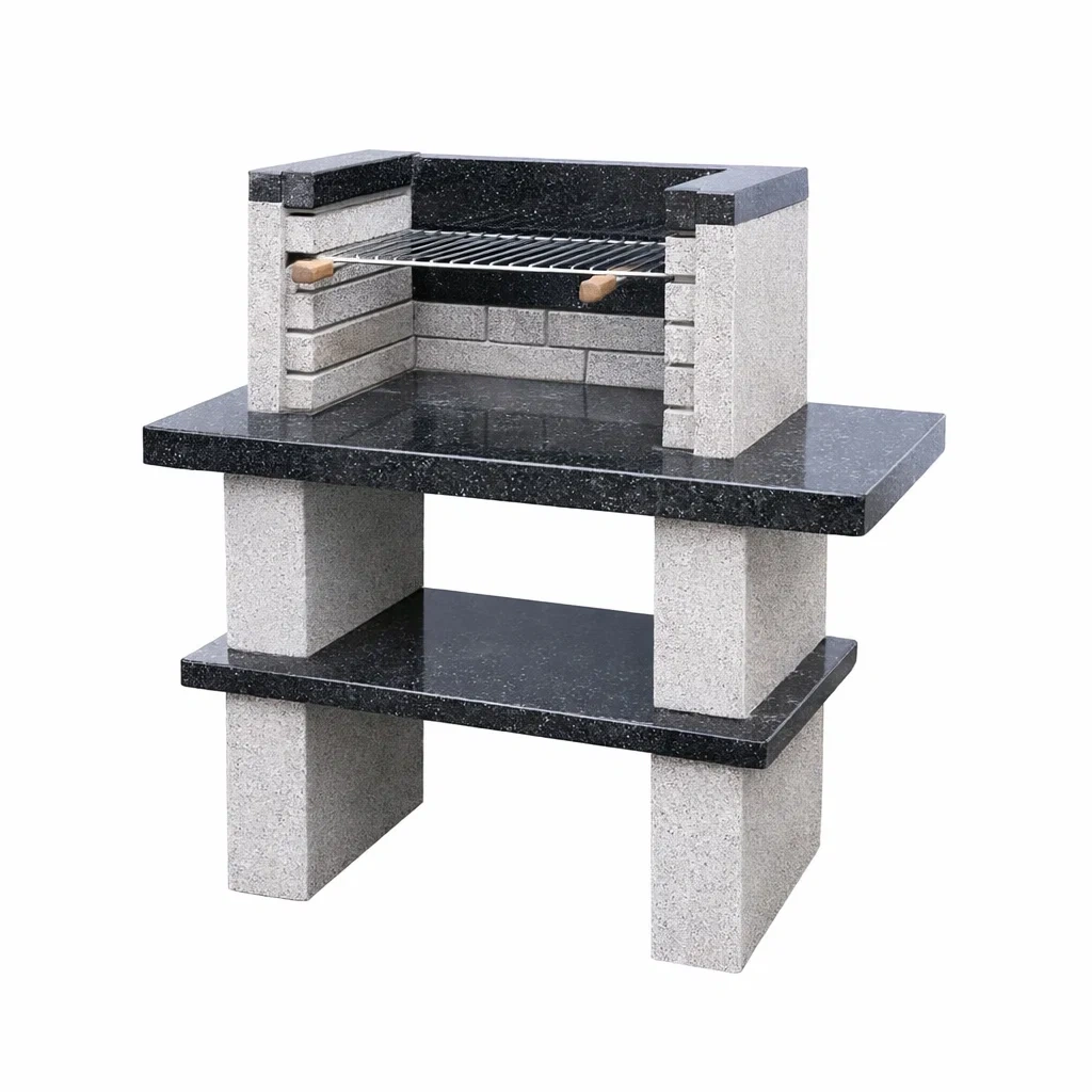 Barbecue en pierre avec grille en acier inoxydable gris noir-dwellparlor