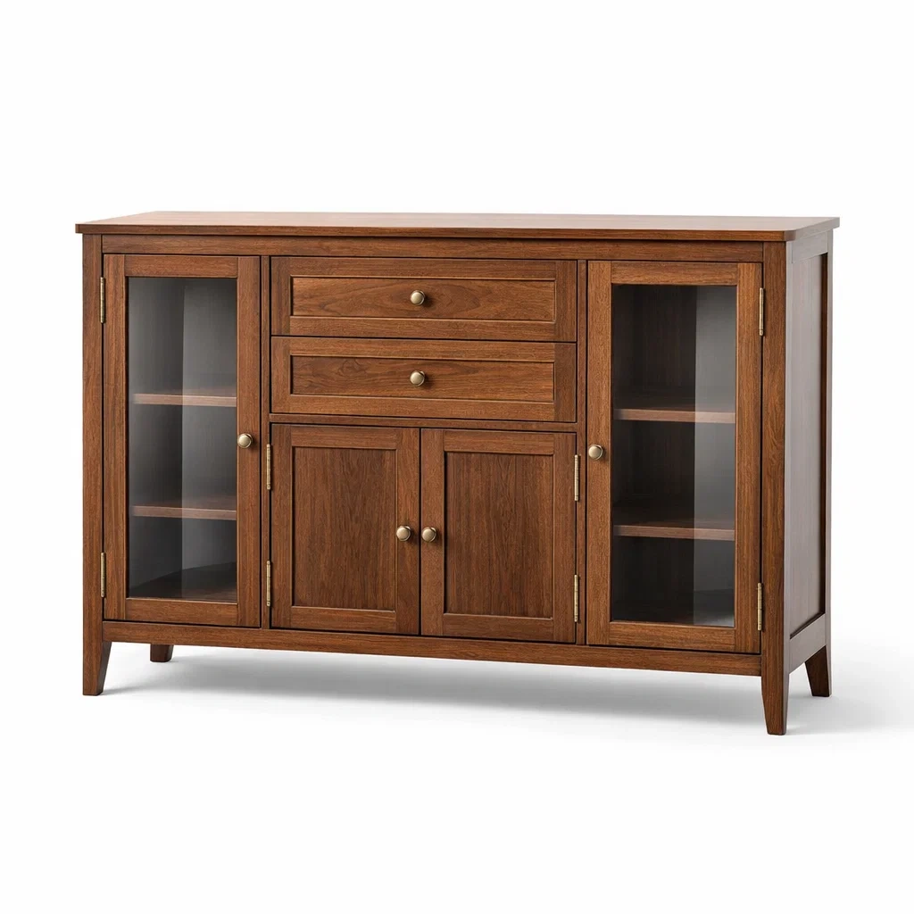 Buffet en bois avec portes en verre-dwellparlor