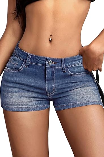 High Stretchy Low Rise Jean Shorts for Women, Y2K MIni Denim Shorts Sexy Summer