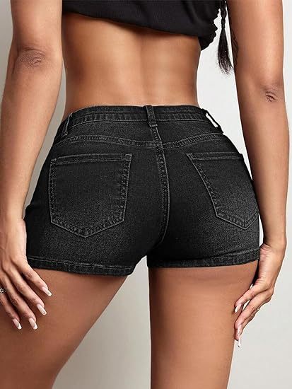 High Stretchy Low Rise Jean Shorts for Women, Y2K MIni Denim Shorts Sexy Summer