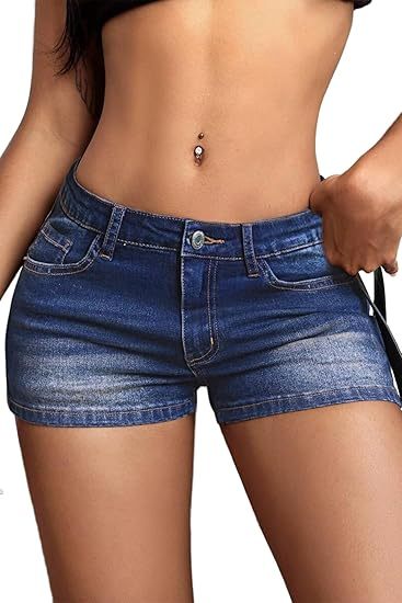 High Stretchy Low Rise Jean Shorts for Women, Y2K MIni Denim Shorts Sexy Summer