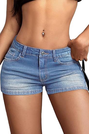 High Stretchy Low Rise Jean Shorts for Women, Y2K MIni Denim Shorts Sexy Summer