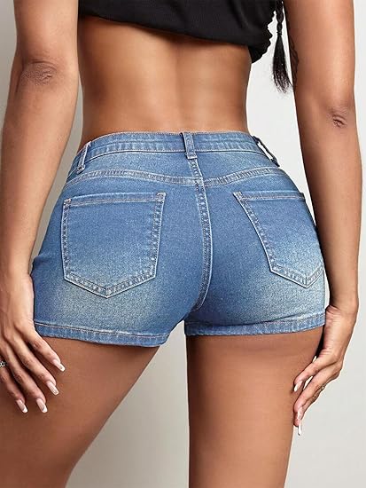 High Stretchy Low Rise Jean Shorts for Women, Y2K MIni Denim Shorts Sexy Summer