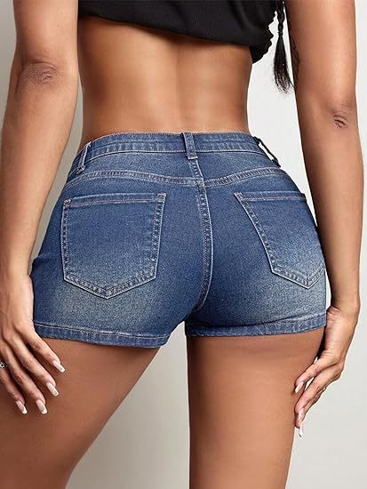 High Stretchy Low Rise Jean Shorts for Women, Y2K MIni Denim Shorts Sexy Summer