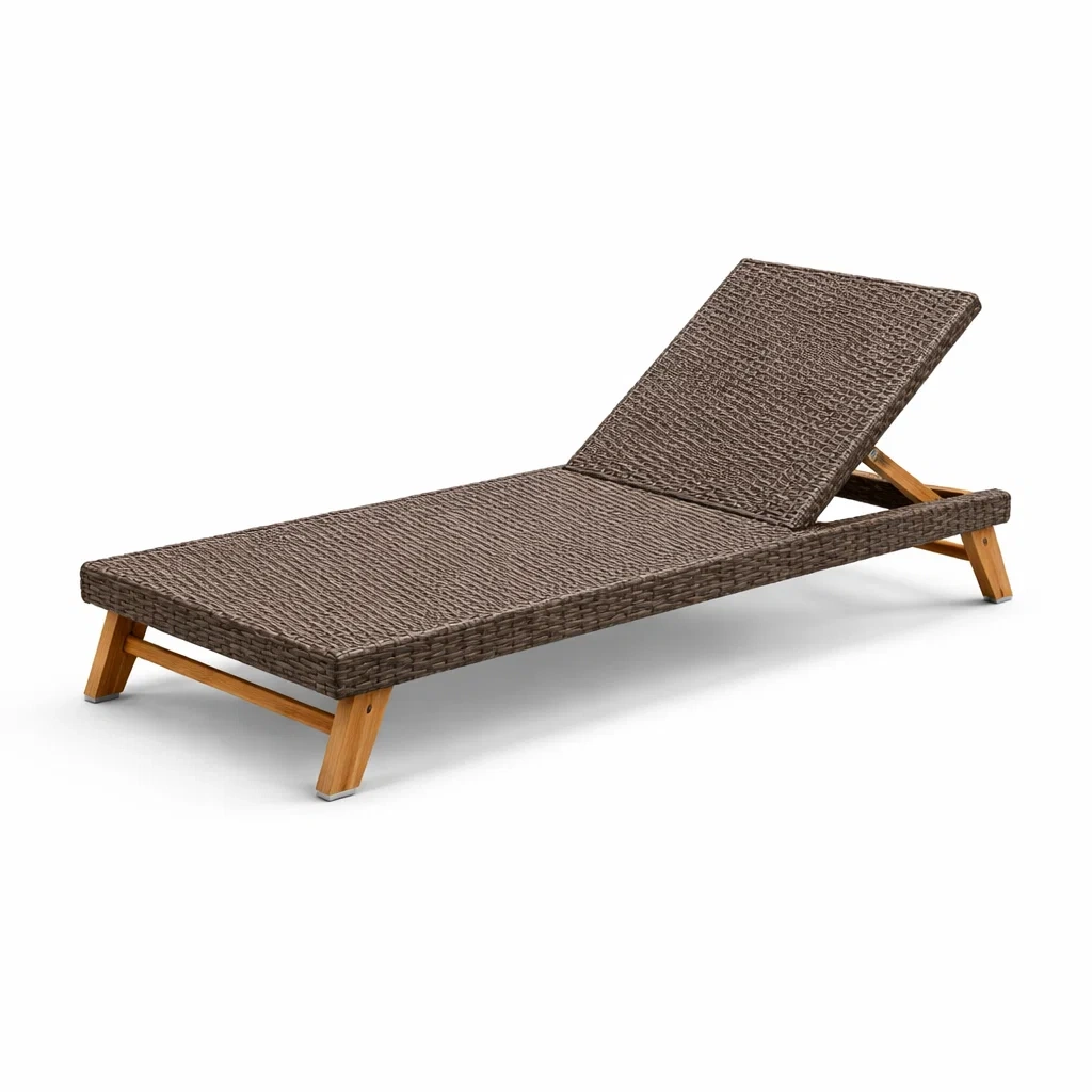 Chaise longue extérieure en résine tressée et acacia-homevillae