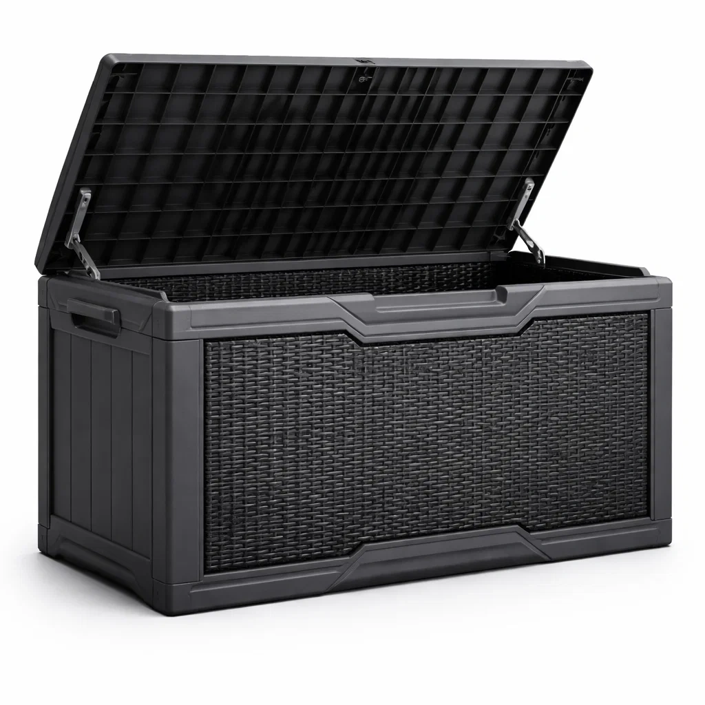 Coffre de rangement en résine tressée noir-homevillae