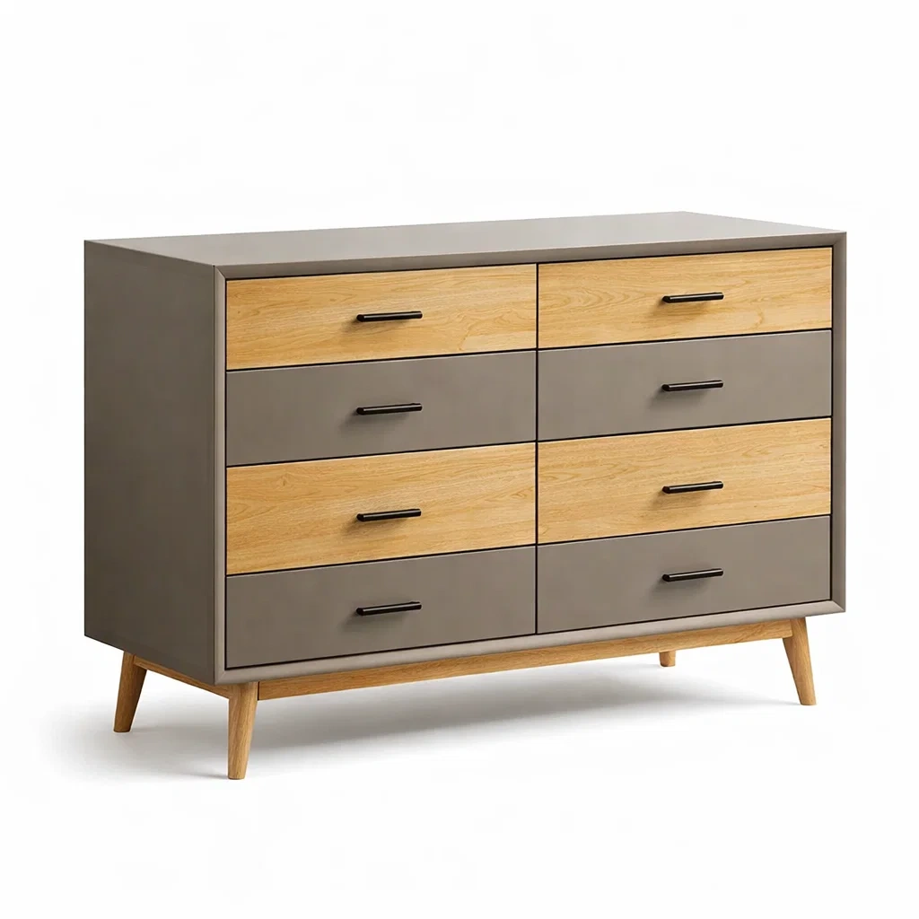 Commode en MDF et chêne brun clair avec 8 tiroirs-homevillae