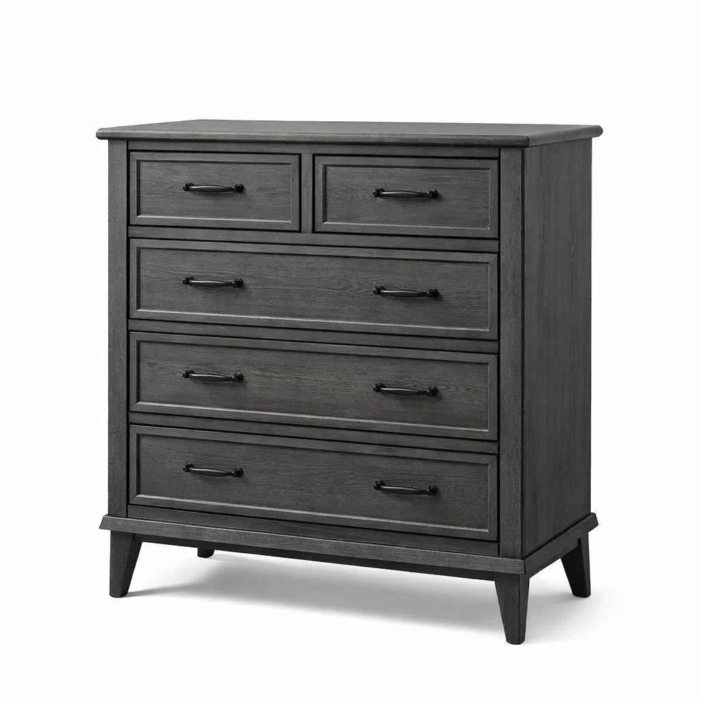 Commode en bois d'acacia gris avec 5 tiroirs-homevillae