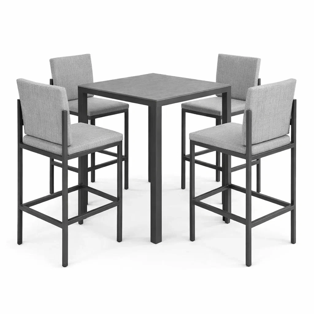 Ensemble de bar en acier et tissu polyester gris avec table haute et chaises-homevillae