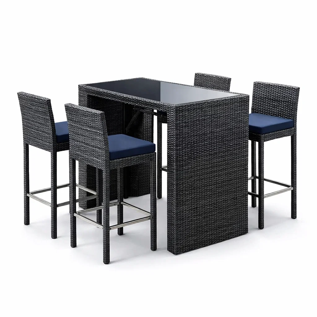 Ensemble de bar en rotin avec verre trempé et coussins bleus-homevillae