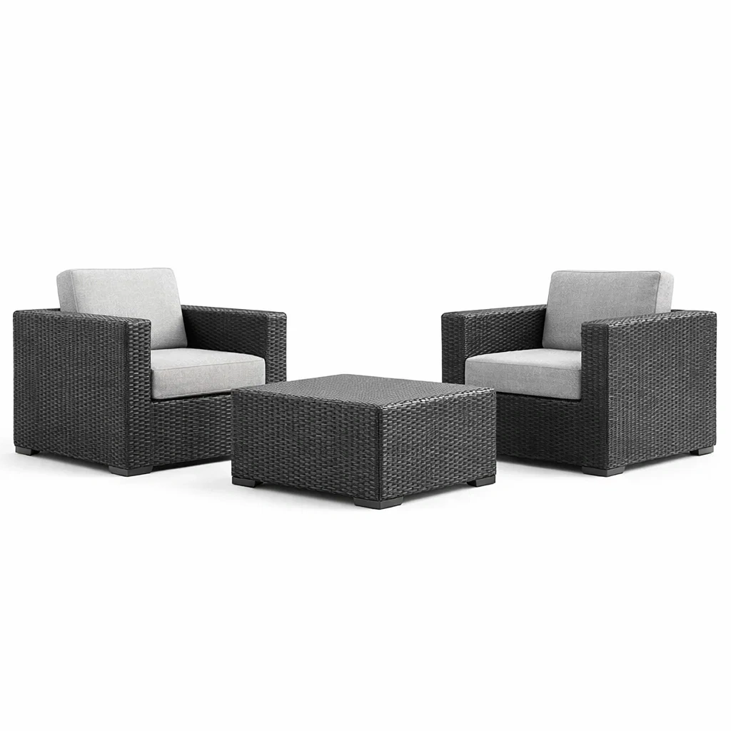 Ensemble de détente en rotin anthracite avec coussins gris-homevillae