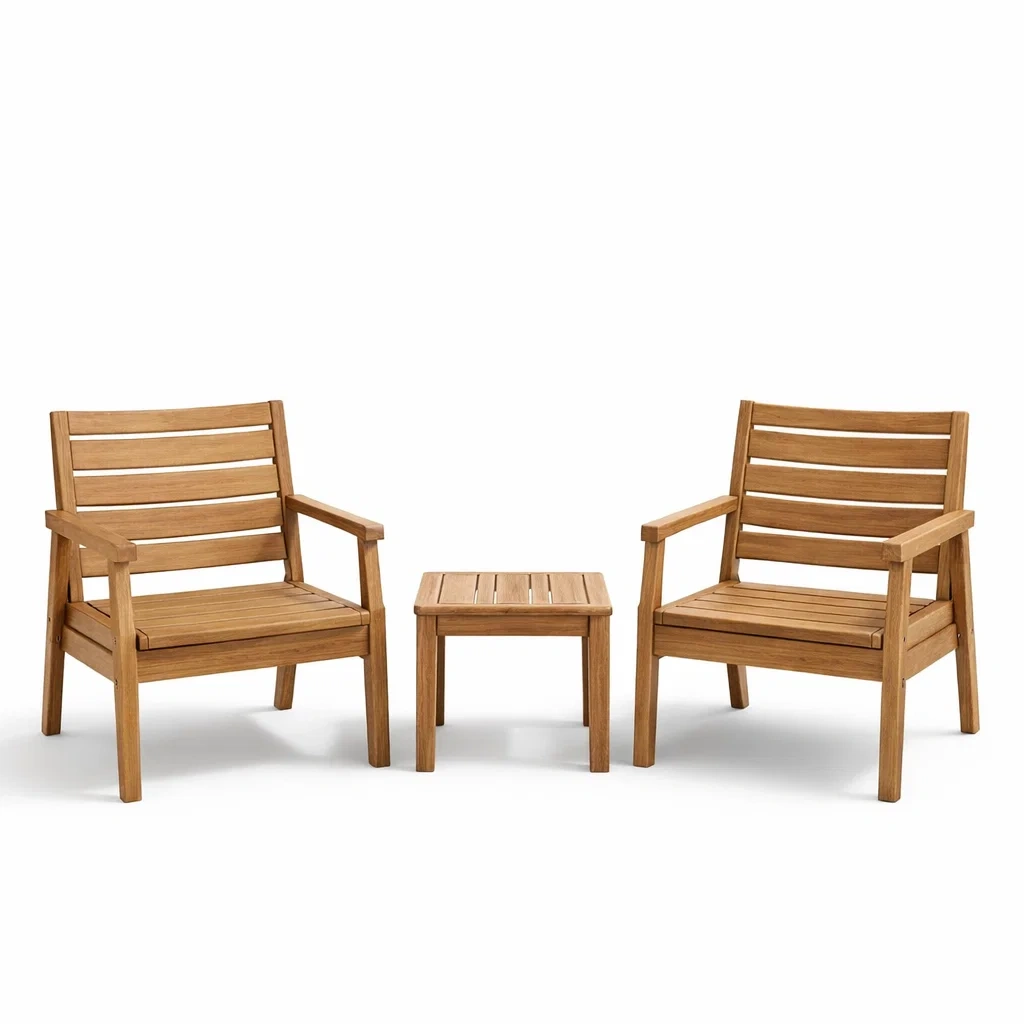 Ensemble de détente en teck avec deux fauteuils et une table-homevillae
