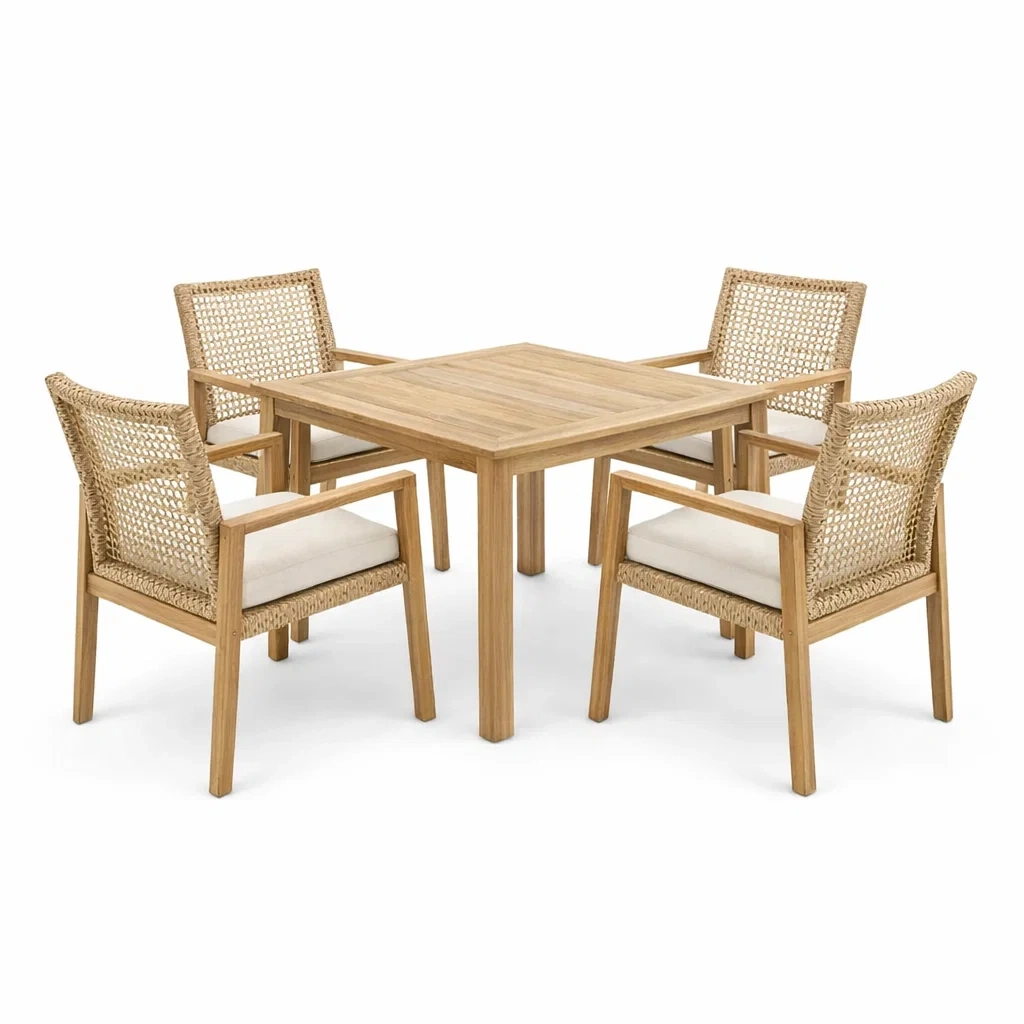 Ensemble de table et chaises en teck et rotin-homevillae