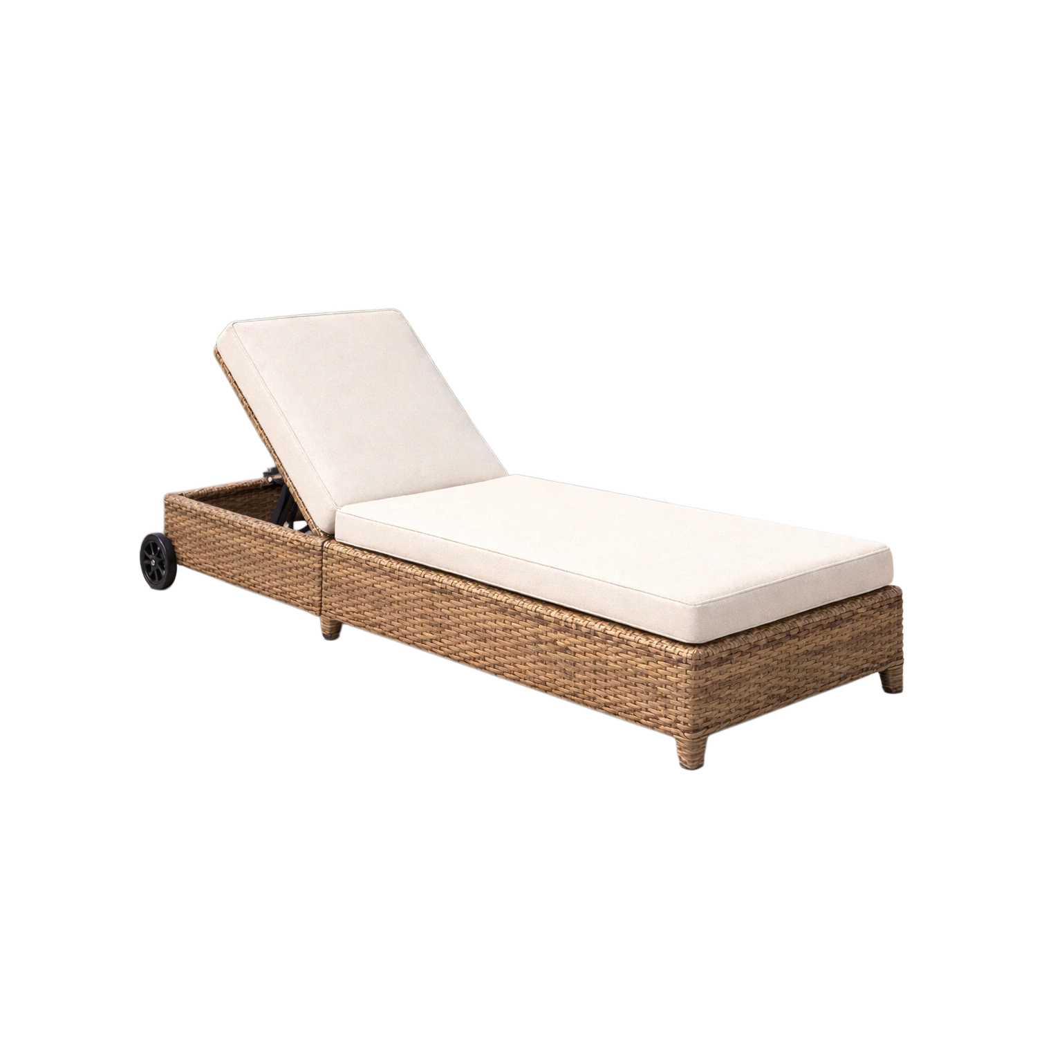 Chaise longue en résine tressée beige avec coussin réglable-homevillae