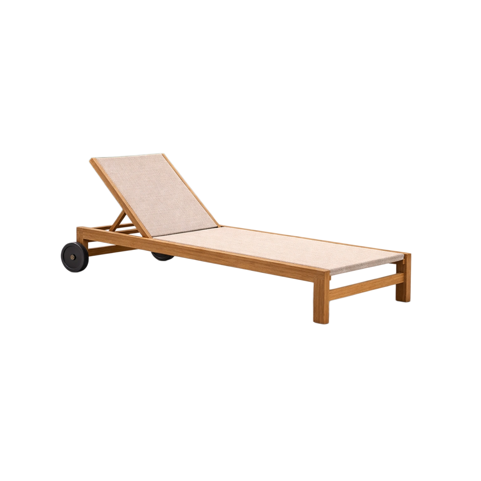 Chaise longue en bois avec tissu beige-homevillae
