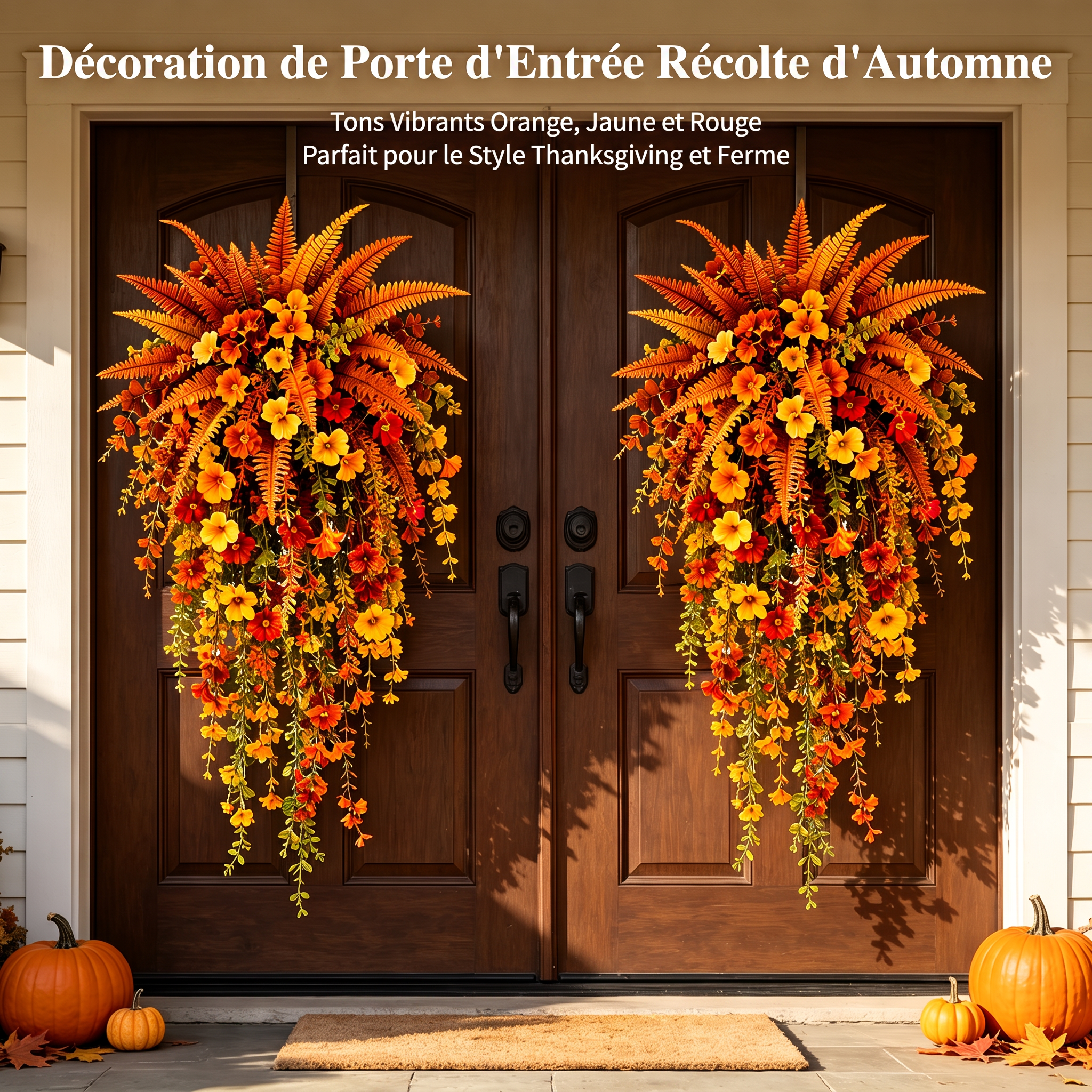 🍂 Panier suspendu artificiel de récolte d'automne – Décoration automnale pour porche et porte