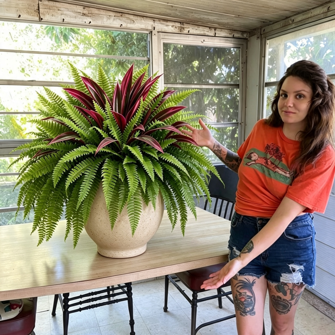🔥Fougère artificielle et Dracaena rouge haut de gamme au toucher naturel