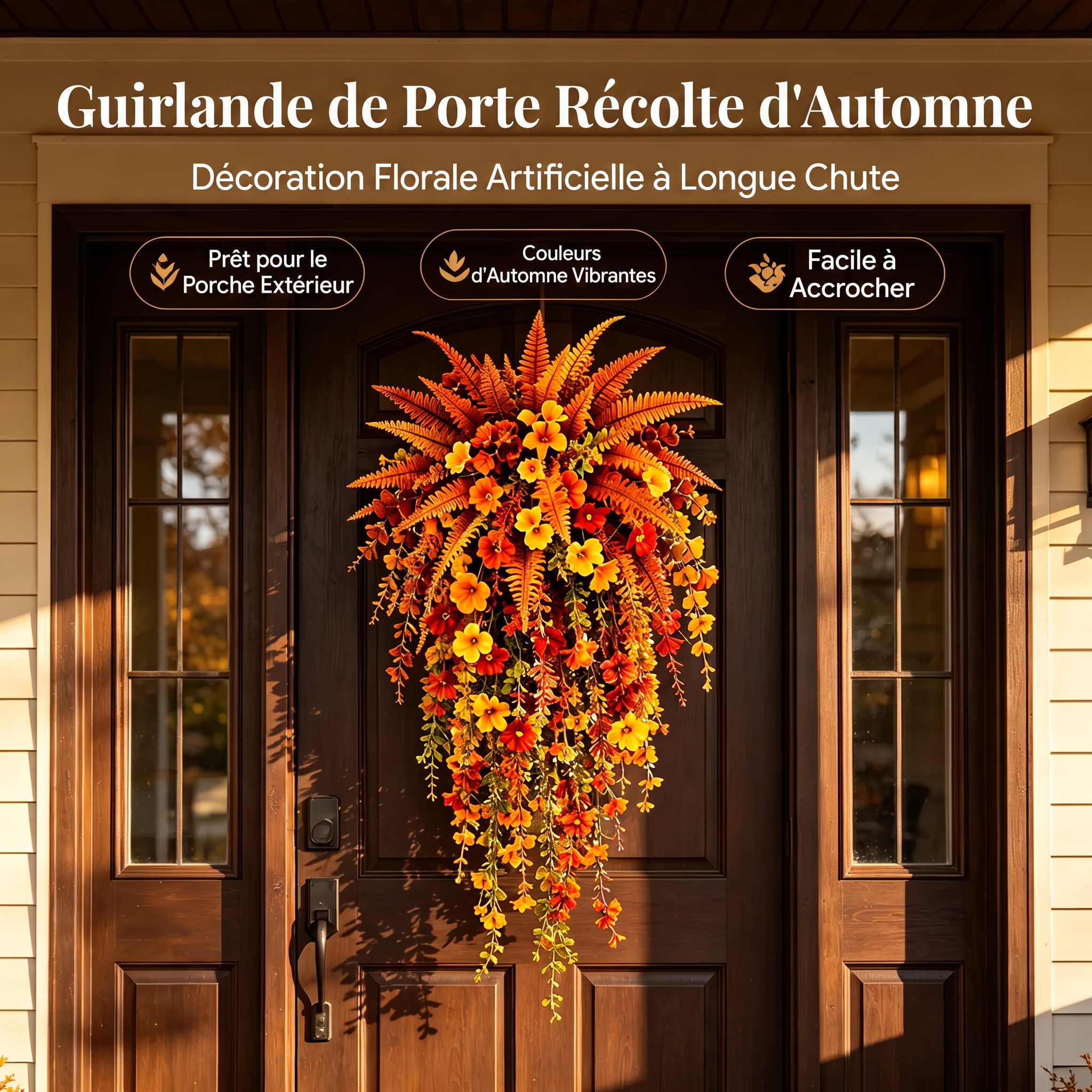 🍂 Panier suspendu artificiel de récolte d'automne – Décoration automnale pour porche et porte