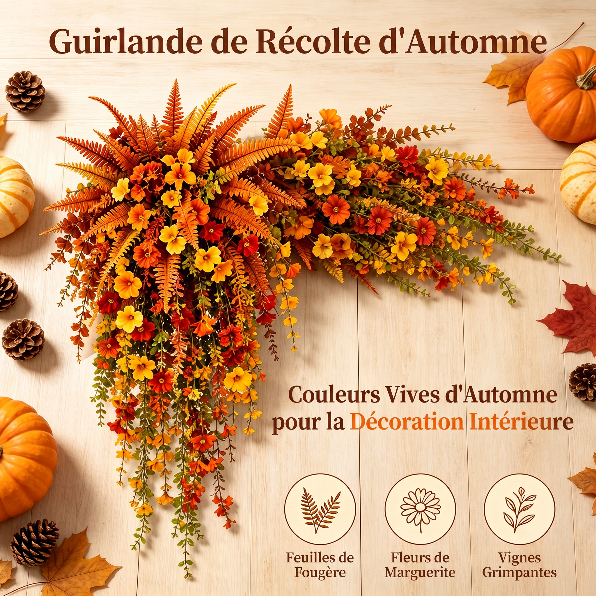 🍂 Panier suspendu artificiel de récolte d'automne – Décoration automnale pour porche et porte