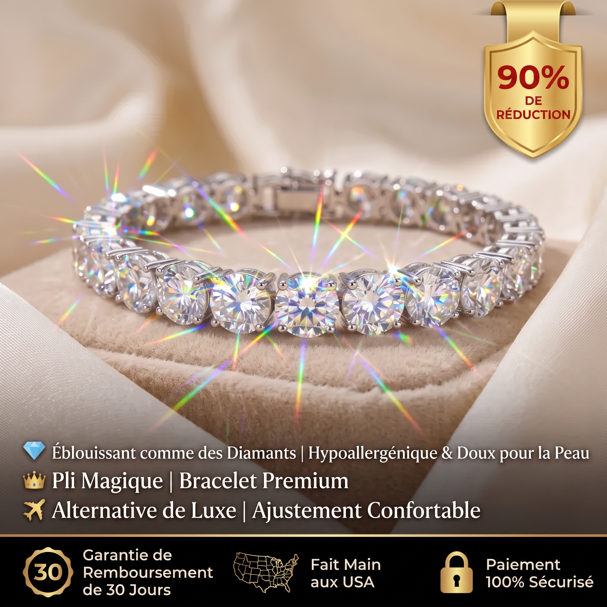 Classic 4mm D-Color Moissanite Tennis Bracelet – 14K Gold Plated with Double Safety Clasp-Last Day Sale-90% OFF🔥