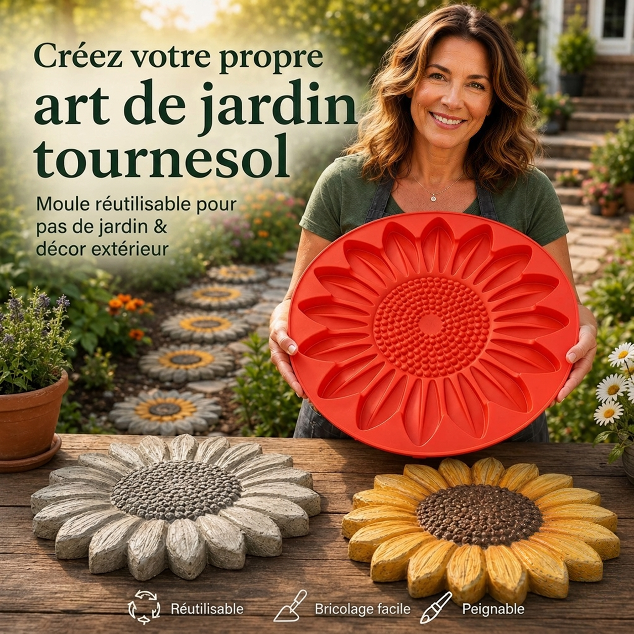 💥 DERNIER JOUR -49 % - 🌻 Moule réutilisable pour dalles de jardin tournesol
