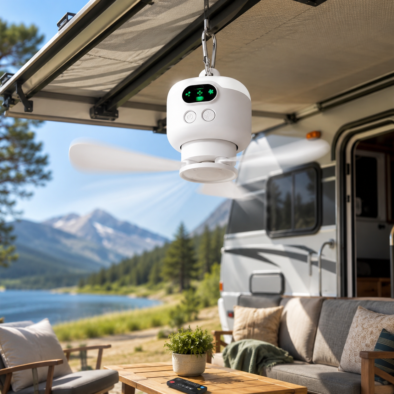 🌟Lanterne et ventilateur de camping rechargeables 2 en 1 – Portable, à suspendre et rechargeable par USB