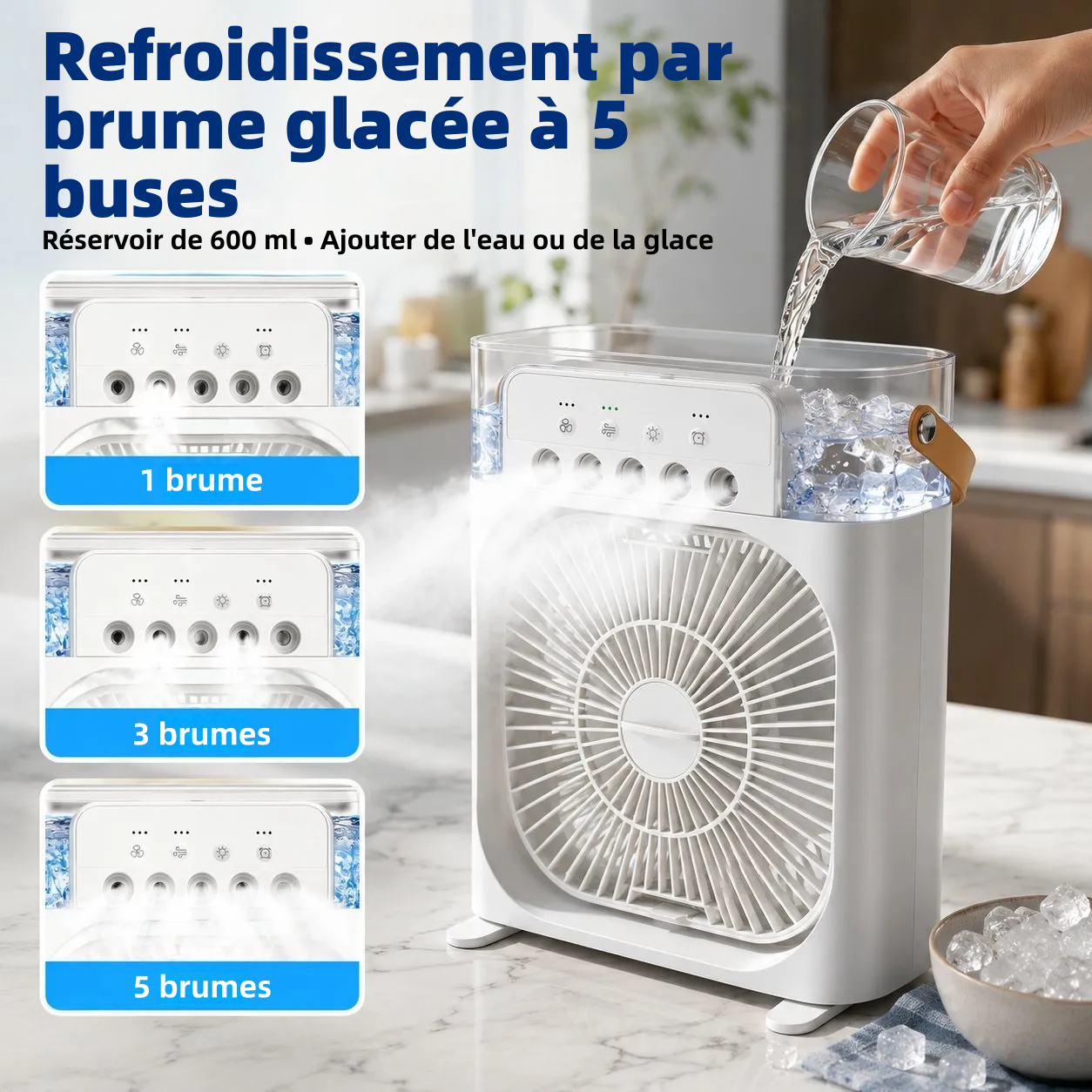🏆Plus de 50 000 ventes⚡ Ventilateur de bureau portable 4 en 1 avec brumisateur de glace