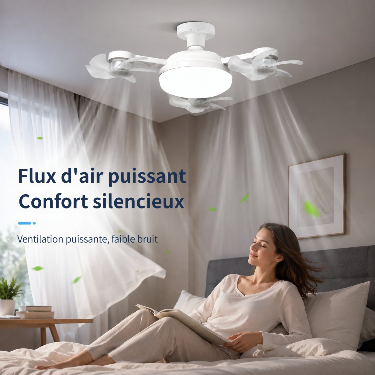 Ventilateur de plafond intelligent Drone à visser avec lumière LED et télécommande