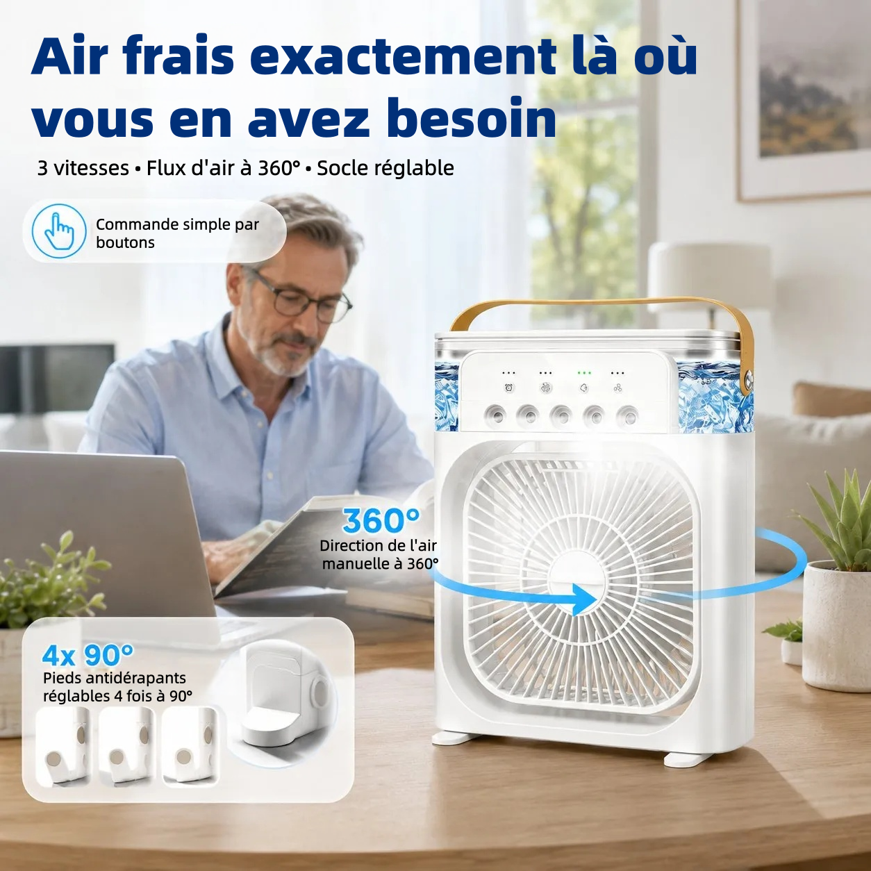 🏆Plus de 50 000 ventes⚡ Ventilateur de bureau portable 4 en 1 avec brumisateur de glace