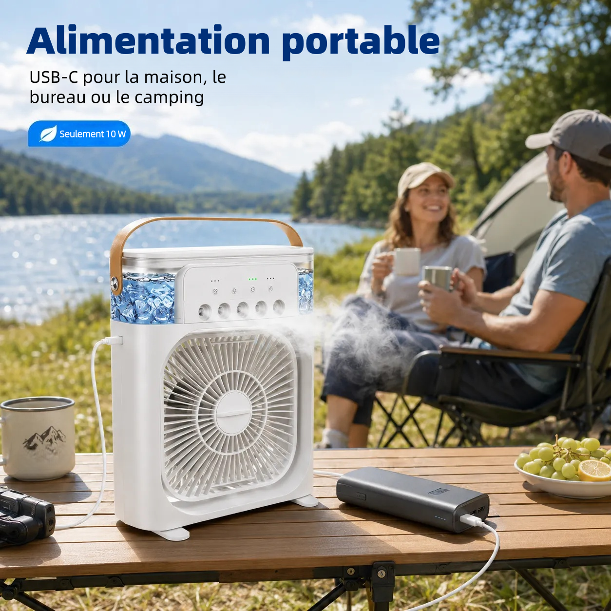 🏆Plus de 50 000 ventes⚡ Ventilateur de bureau portable 4 en 1 avec brumisateur de glace