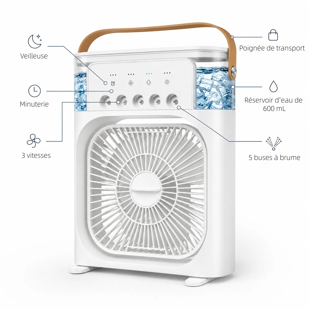 🏆Plus de 50 000 ventes⚡ Ventilateur de bureau portable 4 en 1 avec brumisateur de glace