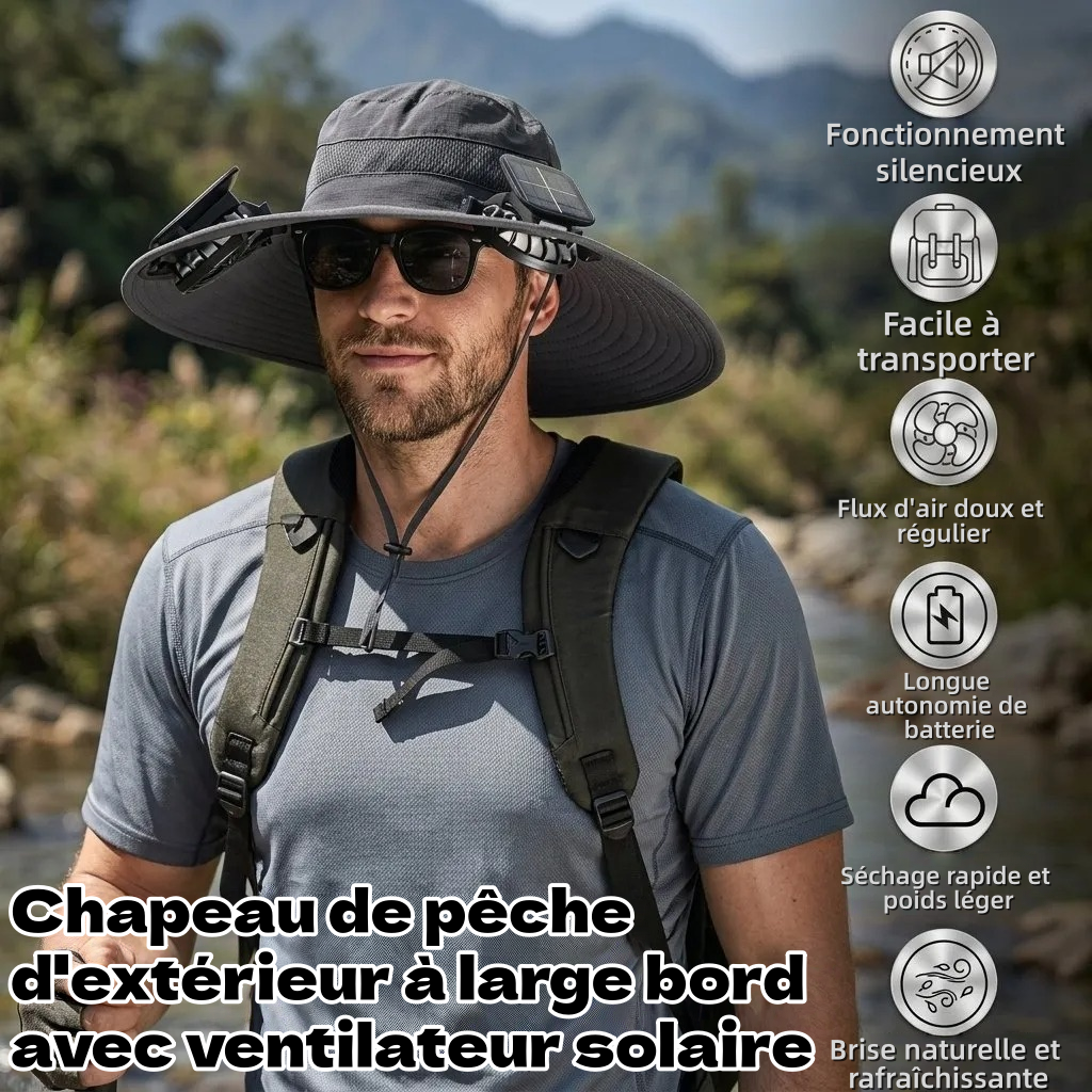 🔥 Wide Brim Solar Fan Outdoor Fishing Hat-Solar & USB Charging