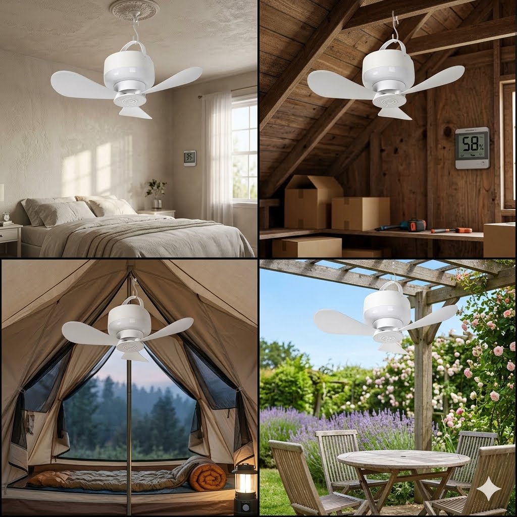 🌟Lanterne et ventilateur de camping rechargeables 2 en 1 – Portable, à suspendre et rechargeable par USB