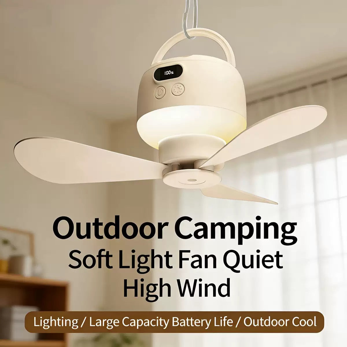 🌟Lanterne et ventilateur de camping rechargeables 2 en 1 – Portable, à suspendre et rechargeable par USB