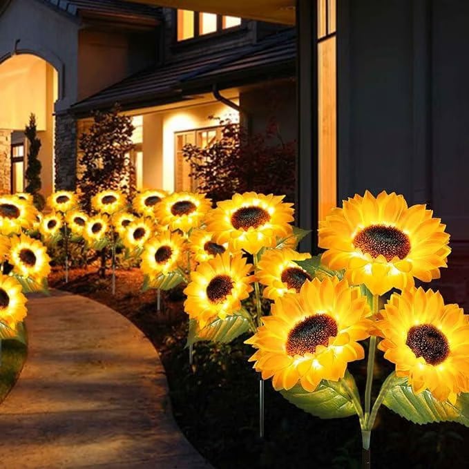 🌻Lampes solaires LED tournesol pour jardin, lueur nocturne réaliste pour décorer cour, pelouse, terrasse et porche, étanches IP65