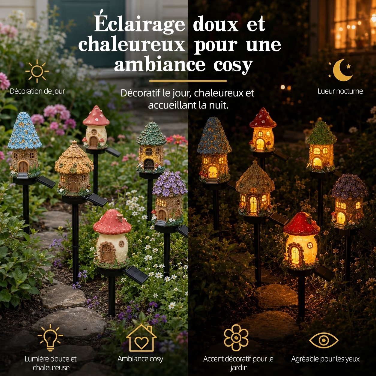 Solar Fairy-Tale Mushroom Cottage Garden Light