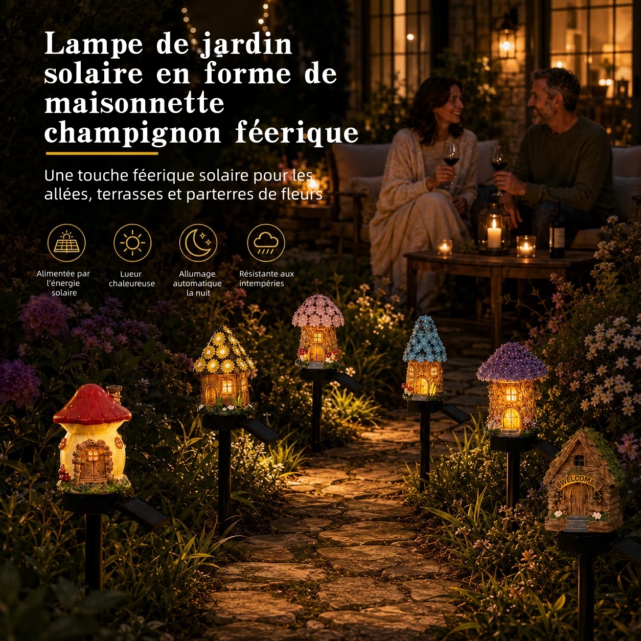 Solar Fairy-Tale Mushroom Cottage Garden Light