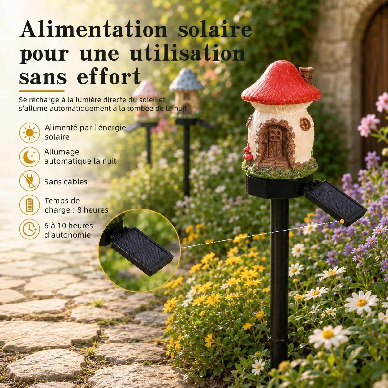 Solar Fairy-Tale Mushroom Cottage Garden Light