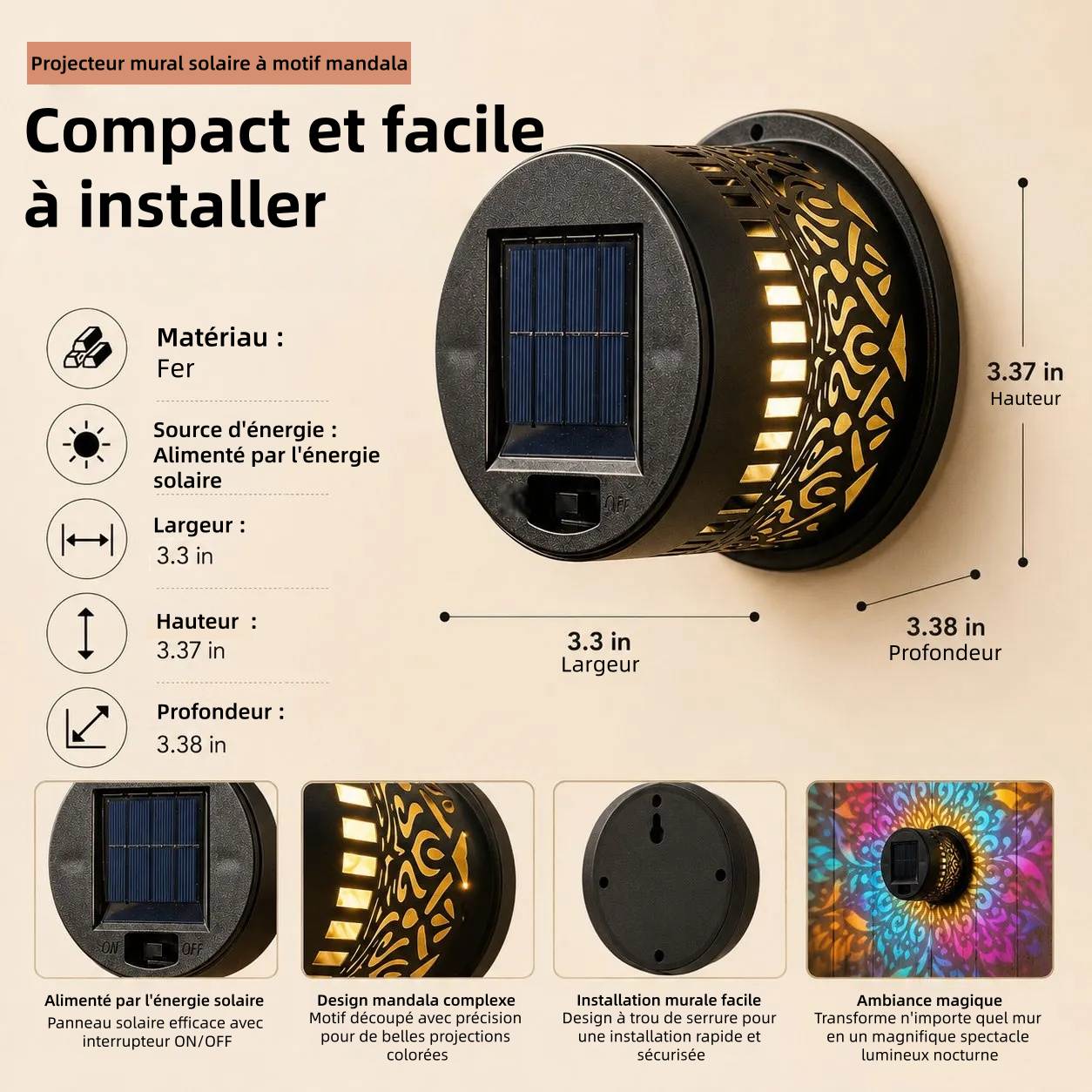 65K+ SOLD!✨Solar Mandala Wall Light | Outdoor Garden Fence Projector Lamp 🪐🌌